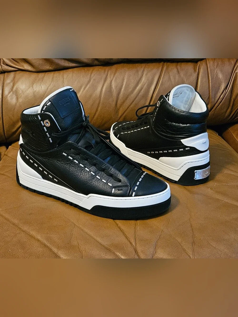 Men's Fendi Black Leather Designer High-End Sneakers Size 7 US